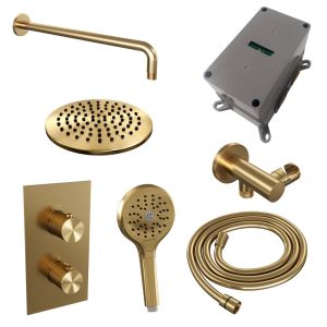 BrauerCarving 5-GG-129 thermostatic flush-mounted rain shower 3-way diverter SET 33 gold brushed PVD
