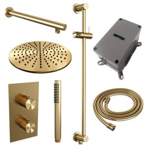 BrauerCarving 5-GG-134 thermostatic flush-mounted rain shower 3-way diverter SET 38 gold brushed PVD