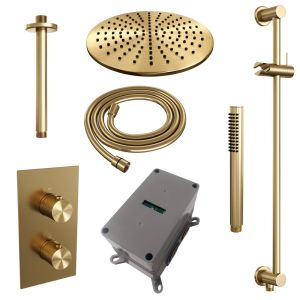 BrauerCarving 5-GG-138 thermostatic concealed rain shower 3-way diverter SET 42 gold brushed PVD