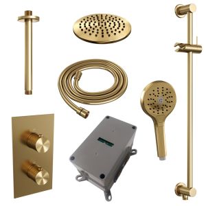 BrauerCarving 5-GG-143 thermostatic concealed rain shower 3-way diverter SET 47 gold brushed PVD