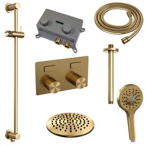 Brauer Carving 5-GG-206 thermostatic concealed rain shower with push buttons SET 71 gold brushed PVD