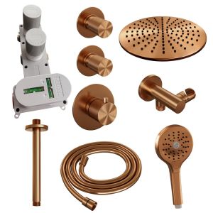 Brauer Carving 5-GK-108 thermostatic concealed rain shower SET 12 with 30 cm shower head and ceiling arm and 3-position hand shower and shower hose and wall connection elbow copper brushed PVD
