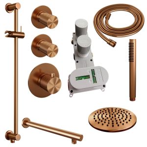 Brauer Carving 5-GK-109 thermostatic concealed rain shower SET 13 with 20 cm shower head and straight wall arm and rod hand shower and shower hose and integrated sliding bar copper brushed PVD