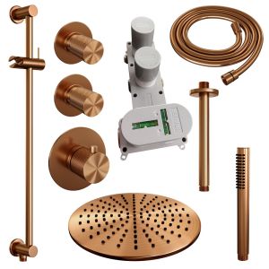 Brauer Carving 5-GK-114 thermostatic concealed rain shower SET 18 with 30 cm shower head and ceiling arm and rod hand shower and shower hose and integrated sliding bar copper brushed PVD