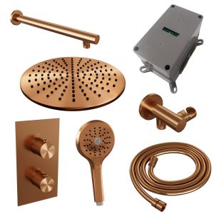Brauer Carving 5-GK-128 thermostatic concealed rain shower 3-way diverter SET 32 copper brushed PVD