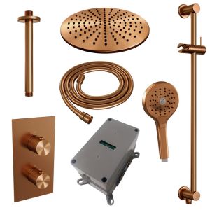 Brauer Carving 5-GK-144 thermostatic concealed rain shower 3-way diverter SET 48 copper brushed PVD
