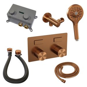 Brauer Carving 5-GK-213 thermostatic concealed bath mixer with push buttons SET 04 copper brushed PVD