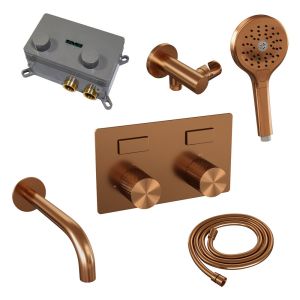 Brauer Carving 5-GK-215 thermostatic concealed bath mixer with push buttons SET 04 copper brushed PVD