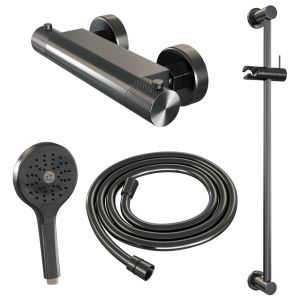 Brauer Carving 5-GM-086-2 body shower thermostatic mixer SET 02 gunmetal brushed PVD