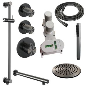 Brauer Carving 5-GM-109 thermostatic concealed rain shower SET 13 gunmetal brushed PVD