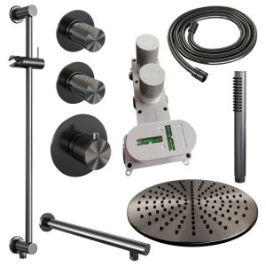Brauer Carving 5-GM-110 thermostatic concealed rain shower SET 14 gunmetal brushed PVD