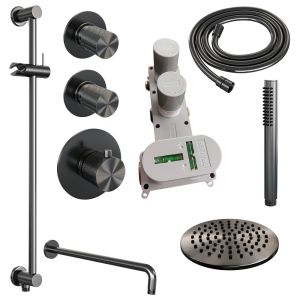 Brauer Carving 5-GM-111 thermostatic concealed rain shower SET 15 gunmetal brushed PVD
