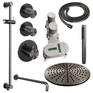 Brauer Carving 5-GM-112 thermostatic concealed rain shower SET 16 gunmetal brushed PVD