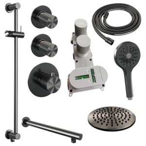 Brauer Carving 5-GM-115 thermostatic concealed rain shower SET 19 gunmetal brushed PVD