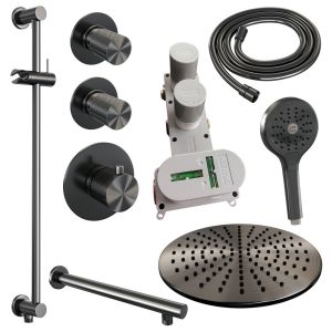 Brauer Carving 5-GM-116 thermostatic concealed rain shower SET 20 gunmetal brushed PVD