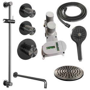 Brauer Carving 5-GM-117 thermostatic concealed rain shower SET 21 gunmetal brushed PVD