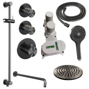 BrauerCarving 5-GM-117 thermostatic flush-mounted rain shower SET 21 gunmetal brushed PVD