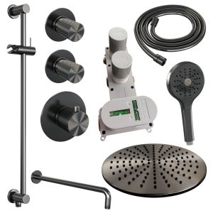 Brauer Carving 5-GM-118 thermostatic concealed rain shower SET 22 gunmetal brushed PVD