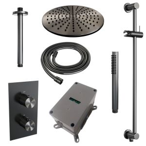 Brauer Carving 5-GM-138 thermostatic concealed rain shower 3-way diverter SET 42 gunmetal brushed PVD