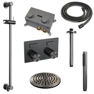 Brauer Carving 5-GM-200 thermostatic concealed rain shower with push buttons SET 65 gunmetal brushed PVD