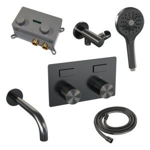Brauer Carving 5-GM-215 thermostatic concealed bath mixer with push buttons SET 04 gunmetal brushed PVD