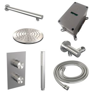 BrauerCarving 5-NG-121 thermostatic concealed rain shower 3-way diverter SET 25 stainless steel brushed PVD