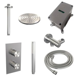 BrauerCarving 5-NG-125 thermostatic concealed rain shower 3-way diverter SET 29 stainless steel brushed PVD