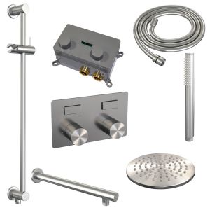 BrauerCarving 5-NG-196 thermostatic concealed rain shower with push buttons SET 61 stainless steel brushed PVD