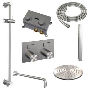 BrauerCarving 5-NG-198 thermostatic concealed rain shower with push buttons SET 63 stainless steel brushed PVD