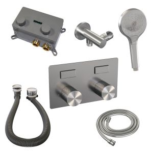 Brauer Carving 5-NG-213 thermostatic concealed bath mixer with push buttons SET 04 stainless steel brushed PVD