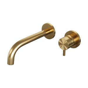 Brauer Edition 5-GG-004-B5-65 flush-mounted basin mixer with curved spout and rosettes model B1 gold brushed PVD