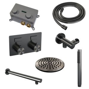 Brauer Edition 5-GM-160 thermostatic concealed rain shower with push buttons SET 49 gunmetal brushed PVD