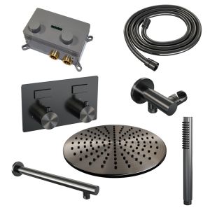 Brauer Edition 5-GM-161 thermostatic concealed rain shower with push buttons SET 50 gunmetal brushed PVD