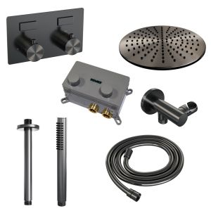 Brauer Edition 5-GM-165 thermostatic concealed rain shower with push buttons SET 54 gunmetal brushed PVD