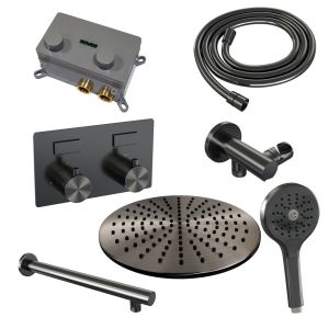 Brauer Edition 5-GM-167 thermostatic concealed rain shower with push buttons SET 56 gunmetal brushed PVD