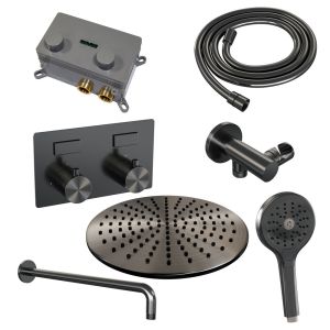 Brauer Edition 5-GM-169 thermostatic concealed rain shower with push buttons SET 58 gunmetal brushed PVD