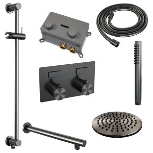 Brauer Edition 5-GM-172 thermostatic concealed rain shower with push buttons SET 61 gunmetal brushed PVD