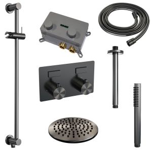 Brauer Edition 5-GM-176 thermostatic concealed rain shower with push buttons SET 65 gunmetal brushed PVD