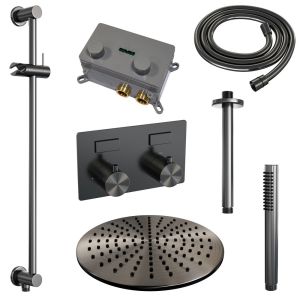 Brauer Edition 5-GM-177 thermostatic concealed rain shower with push buttons SET 66 gunmetal brushed PVD