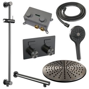 Brauer Edition 5-GM-179 thermostatic concealed rain shower with push buttons SET 68 gunmetal brushed PVD