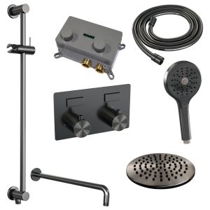 Brauer Edition 5-GM-180 thermostatic concealed rain shower with push buttons SET 69 gunmetal brushed PVD