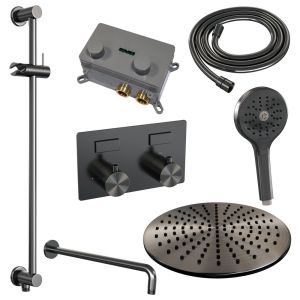 Brauer Edition 5-GM-181 thermostatic concealed rain shower with push buttons SET 70 gunmetal brushed PVD