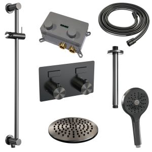 Brauer Edition 5-GM-182 thermostatic concealed rain shower with push buttons SET 71 gunmetal brushed PVD