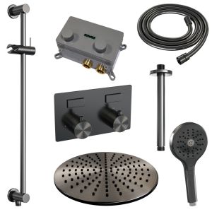 Brauer Edition 5-GM-183 thermostatic concealed rain shower with push buttons SET 72 gunmetal brushed PVD