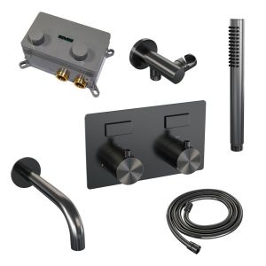 Brauer Edition 5-GM-210 thermostatic concealed bath mixer with push buttons SET 03 gunmetal brushed PVD