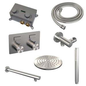 Brauer Edition 5-NG-160 thermostatic concealed rain shower with push buttons SET 49 brushed stainless steel PVD