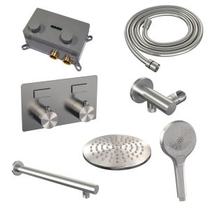 Brauer Edition 5-NG-166 thermostatic concealed rain shower with push buttons SET 55 brushed stainless steel PVD