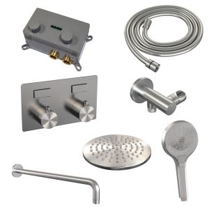Brauer Edition 5-NG-168 thermostatic concealed rain shower with push buttons SET 57 brushed stainless steel PVD