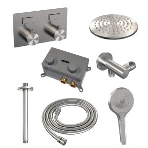 Brauer Edition 5-NG-170 thermostatic concealed rain shower with push buttons SET 59 brushed stainless steel PVD