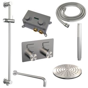 Brauer Edition 5-NG-174 thermostatic concealed rain shower with push buttons SET 63 brushed stainless steel PVD